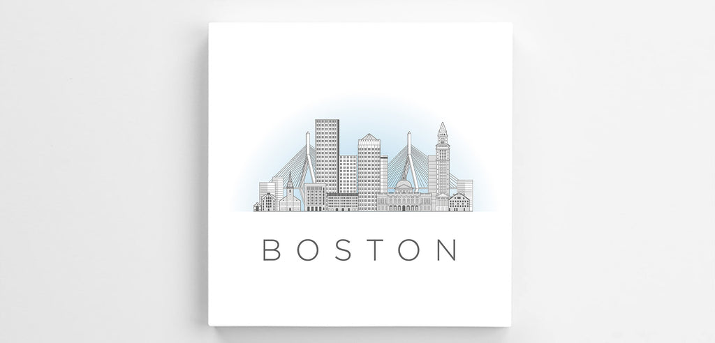 Boston City skyline line-art illustration printed on a canvas