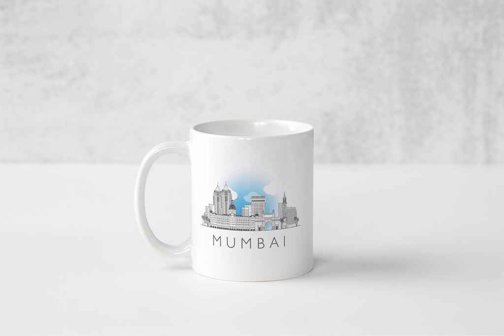 Mumbai, India cityscape drawings printed on Mugs