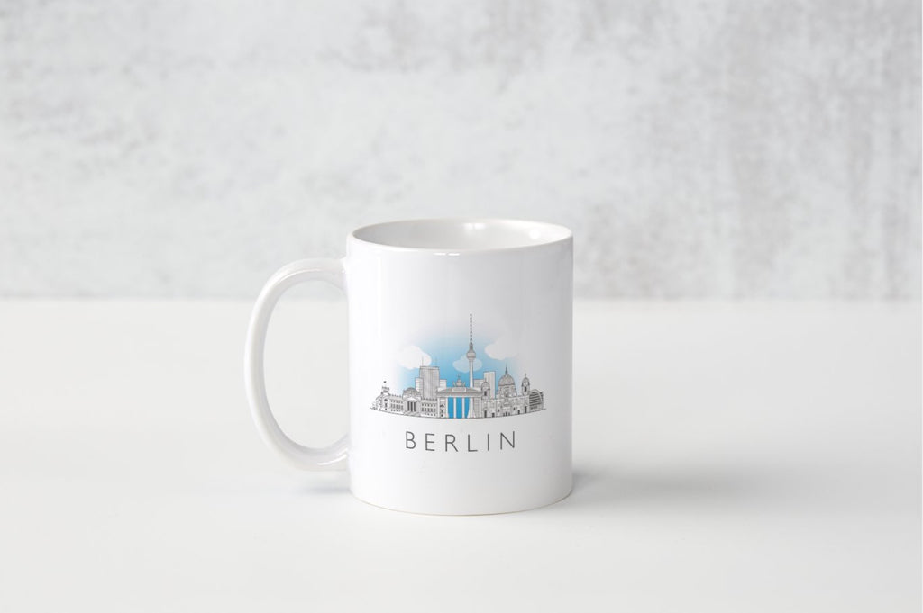 Berlin, Germany cityscape drawings printed on Mugs