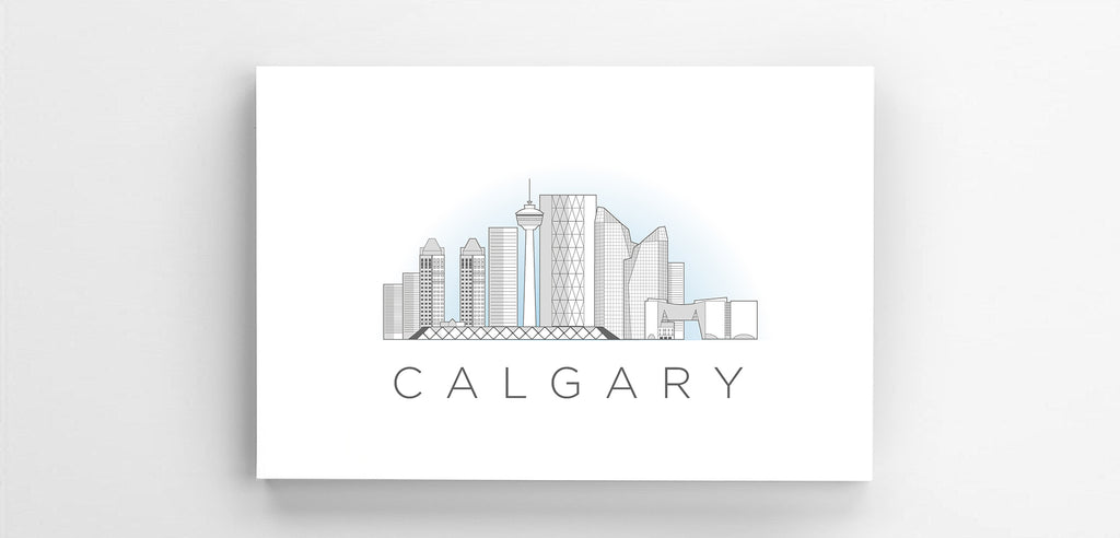 Calgary City skyline line-art illustration printed on a 16x24 canvas