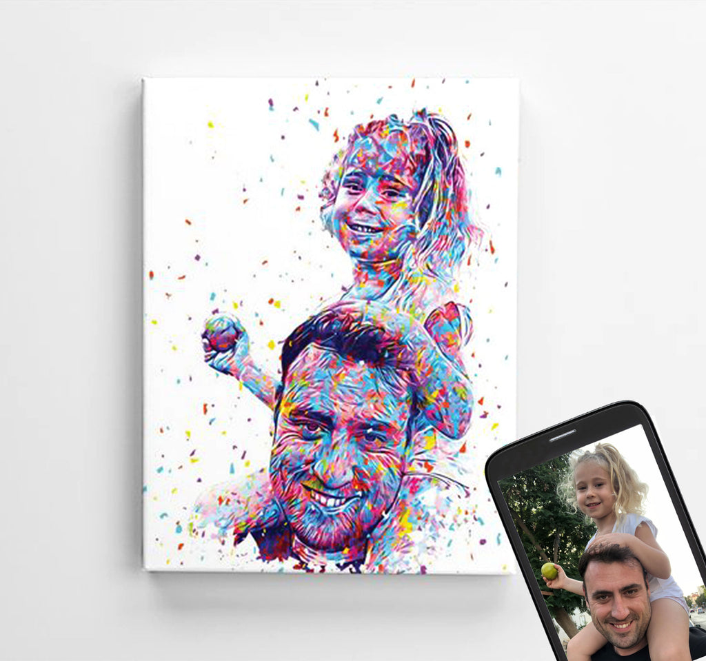 Custom abstract art style digital family portrait printed on a canvas